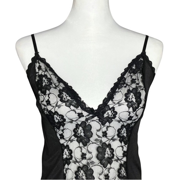 80s 90s Vintage Black Faux Teddy Sheer Lace Slip Dress. Small. Gothic Whimsigoth - Picture 7 of 9
